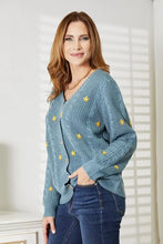 Blue Floral Embroidery Cable Knit Cardigan for Women Woman Outerwear
