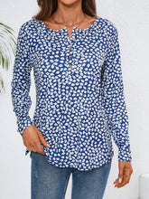 Blue Floral Long Sleeve Buttoned Blouse for Women Royal Blue