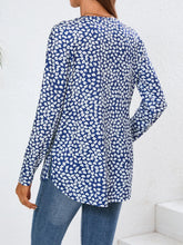 Blue Floral Long Sleeve Buttoned Blouse for Women