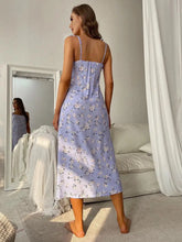 Blue Floral Patterned Sleeveless Sundress Sleep Dresses