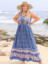 Blue Floral Print Maxi Dress in 100 Percent Viscose
