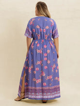 Blue Floral Print Maxi Dress with Slit