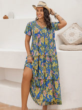 Blue Floral Tiered Maxi Dress in 100 Percent Viscose