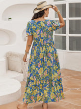 Blue Floral Tiered Maxi Dress in 100 Percent Viscose