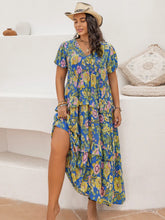 Blue Floral Tiered Maxi Dress in 100 Percent Viscose