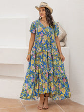 Blue Floral Tiered Maxi Dress in 100 Percent Viscose Sky Blue