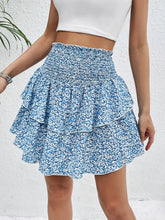 Blue Floral Tiered Mini Skirt for Women Sky Blue