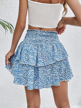 Blue Floral Tiered Mini Skirt for Women