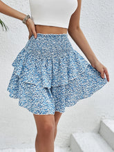 Blue Floral Tiered Mini Skirt for Women