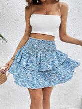 Blue Floral Tiered Mini Skirt for Women