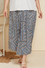 Blue Geometric Pattern Pleated Midi Skirt