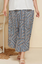 Blue Geometric Pattern Pleated Midi Skirt Woman Skirts
