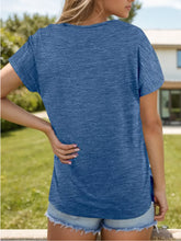 Blue Heathered V-Neck Pocket T-Shirt for Women