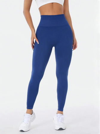 Blue High-Waisted Athletic Leggings with Phone Pocket Royal Blue