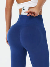 Blue High-Waisted Athletic Leggings with Phone Pocket