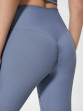 Blue High Waisted Ribbed Athletic Leggings for Women