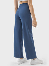Blue High-Waisted Wide-Leg Lounge Pants with Drawstring Waist and Pockets