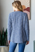 Blue Houndstooth Tweed Open Front Blazer for Women Woman Outerwear