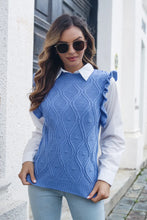 Blue Knit Sweater Vest with Ruffled Shoulders for Women