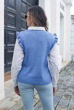 Blue Knit Sweater Vest with Ruffled Shoulders for Women