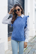 Blue Knit Sweater Vest with Ruffled Shoulders for Women