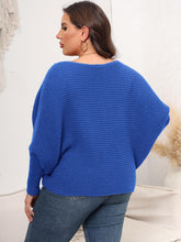Blue Knit Sweater with Batwing Sleeve Length for Women