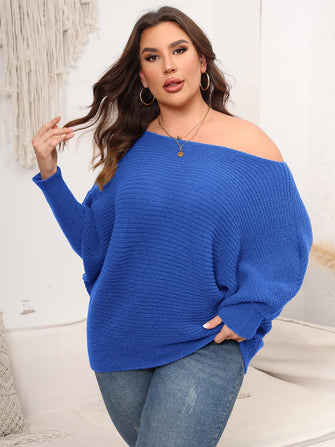 Blue Knit Sweater with Batwing Sleeve Length for Women Royal Blue