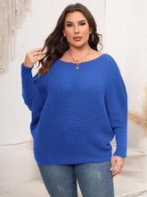 Blue Knit Sweater with Batwing Sleeve Length for Women