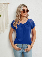 Blue Lace Sleeve Semi Sheer Blouse for Women Royal Blue