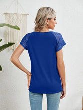 Blue Lace Sleeve Semi Sheer Blouse for Women