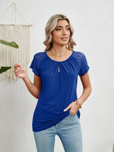 Blue Lace Sleeve Semi Sheer Blouse for Women