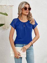 Blue Lace Sleeve Semi Sheer Blouse for Women