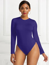 Blue Long Sleeve Bodysuit for Women Stretchy Basic Style Dark Blue