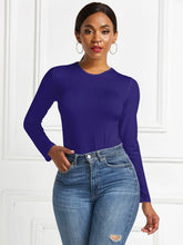 Blue Long Sleeve Bodysuit for Women Stretchy Basic Style