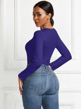Blue Long Sleeve Bodysuit for Women Stretchy Basic Style