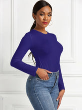 Blue Long Sleeve Bodysuit for Women Stretchy Basic Style