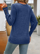 Blue Long Sleeve Knit Top with Decorative Button for Women