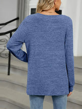 Blue Long Sleeve Knit Top with Keyhole Neckline Woman T Shirts