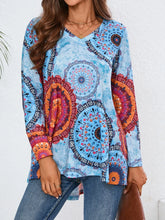 Blue Mandala Pattern Long Sleeve Tunic Top for Women