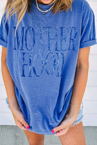 Blue Motherhood T Shirt for Women Basic Stretchy Polyester Cotton Blend Blue
