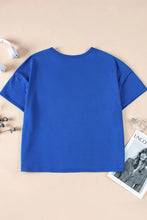 Blue Oversized Short Sleeve T Shirt with Pocket for Women