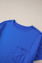 Blue Oversized Short Sleeve T Shirt with Pocket for Women