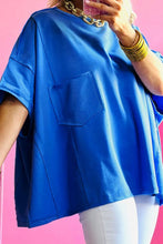 Blue Oversized Short Sleeve T Shirt with Pocket for Women