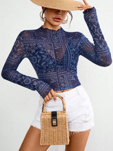 Blue Paisley Mesh Top for Women