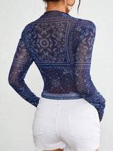 Blue Paisley Mesh Top for Women