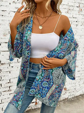 Blue Paisley Print Kimono Swimwear Cover Up Swimwear Cover-Ups