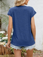 Blue Pleated V-Neck Short Sleeve T-Shirt for Women Woman T Shirts