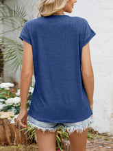 Blue Pleated V-Neck Short Sleeve T-Shirt for Women
