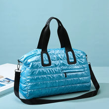 Blue Quilted Metallic Oversized Tote and Duffel Bag Set Cerulean One Size