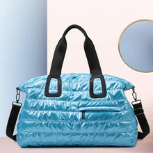 Blue Quilted Metallic Oversized Tote and Duffel Bag Set